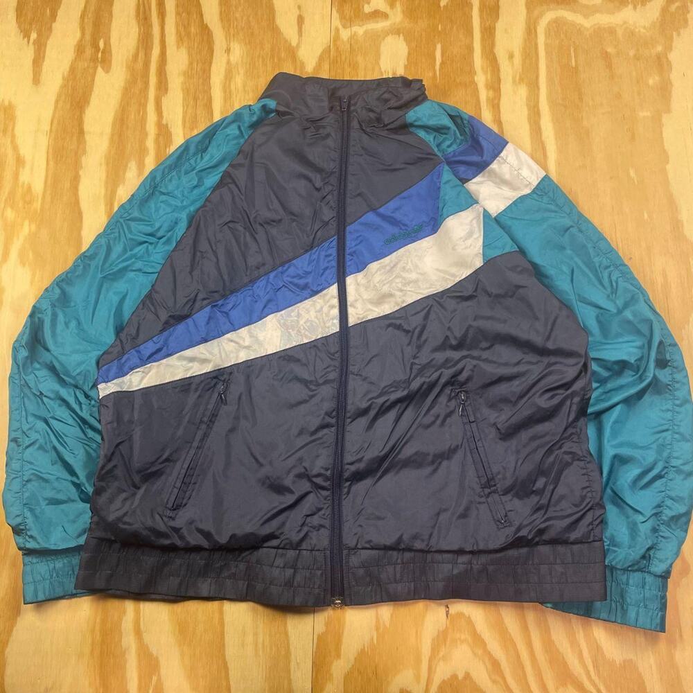 Vintage 90s Adidas Colorblock Nylon Windbreaker – Blue/White – Men’s L
